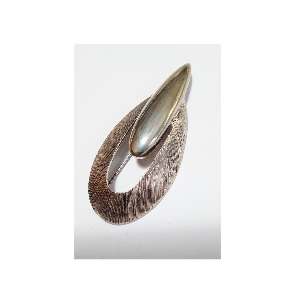 Designer Brooch Signed M. LENT Silverstone Mid-Century Modern Abstract Design